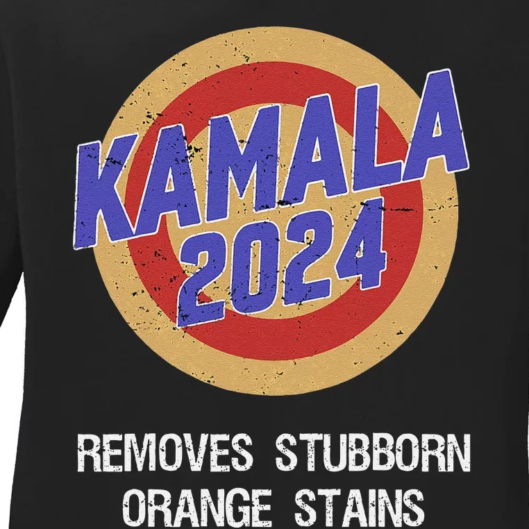 Retro Kamala Harris 2024 Vote Removes Stubborn Orange Stains Ladies Long Sleeve Shirt