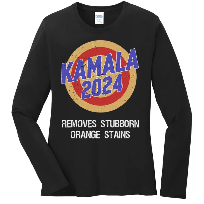 Retro Kamala Harris 2024 Vote Removes Stubborn Orange Stains Ladies Long Sleeve Shirt