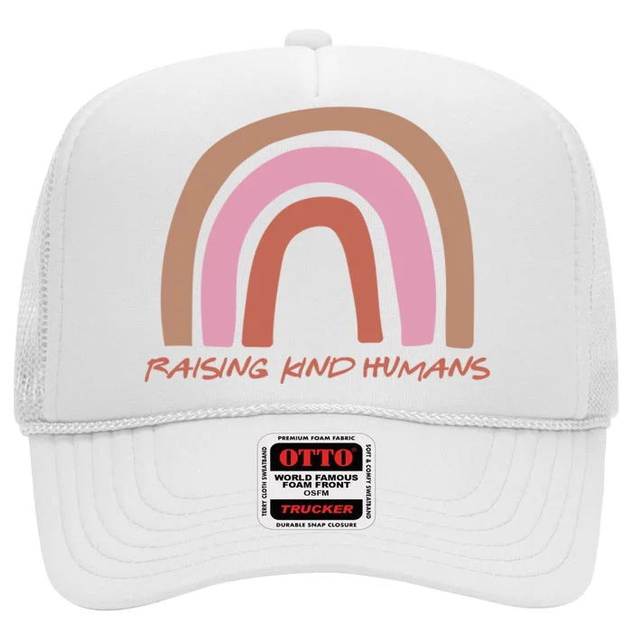 Raising Kind Humans Rainbow High Crown Mesh Trucker Hat