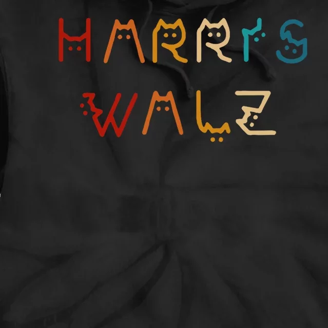 Retro Kamala Harris Walz Waltz 2024 Cat Lettering Positive Tie Dye Hoodie