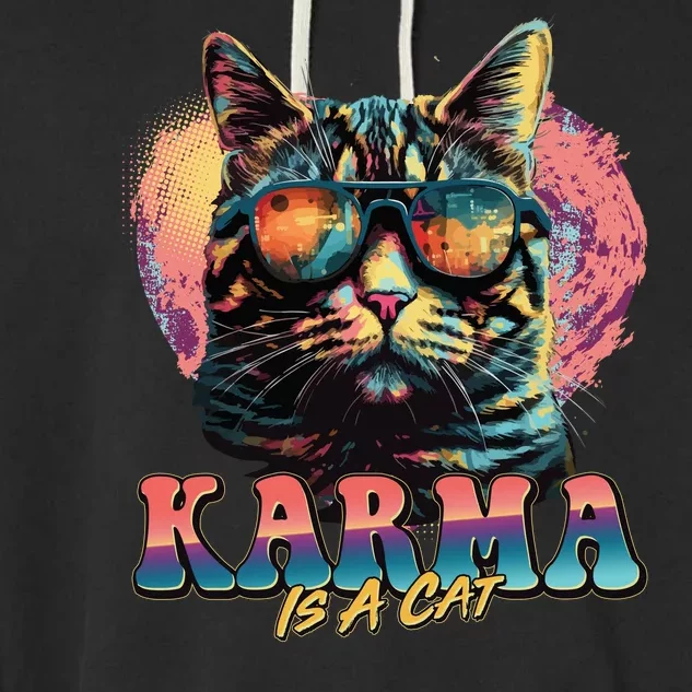 Retro Karma Is A Cat Garment-Dyed Fleece Hoodie