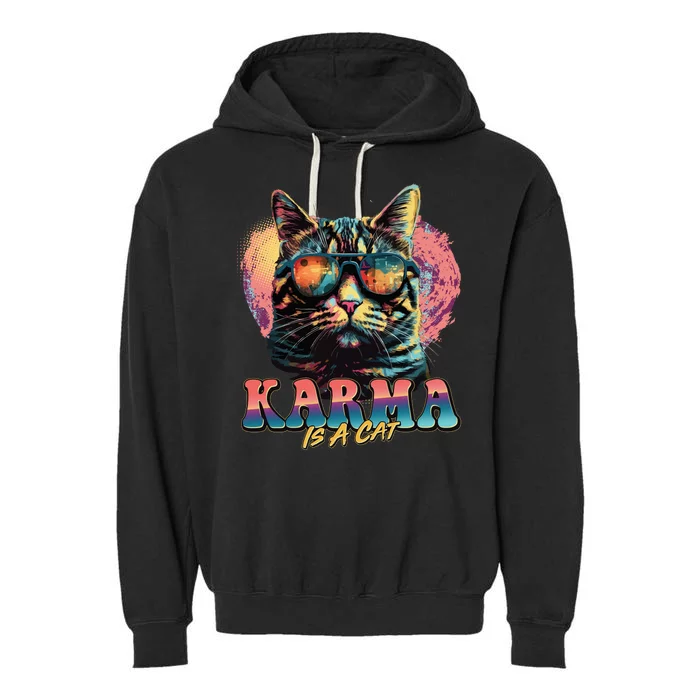 Retro Karma Is A Cat Garment-Dyed Fleece Hoodie