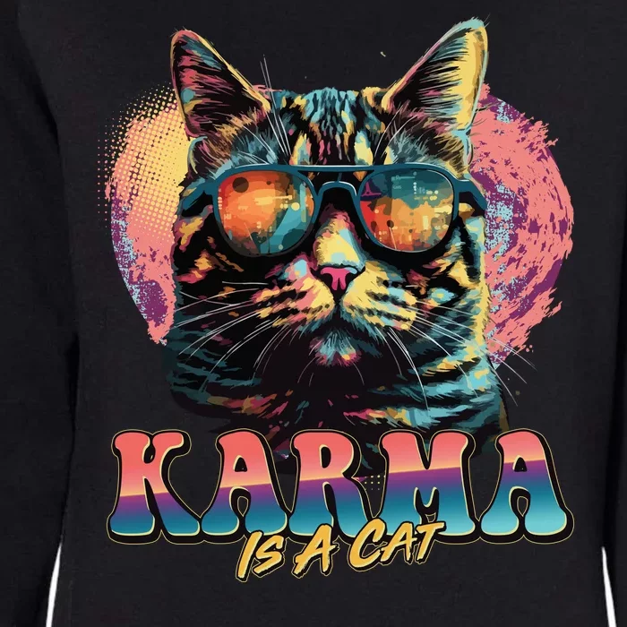 Retro Karma Is A Cat Womens California Wash Sweatshirt