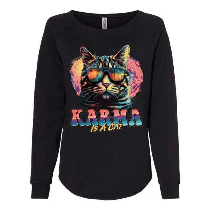 Retro Karma Is A Cat Womens California Wash Sweatshirt