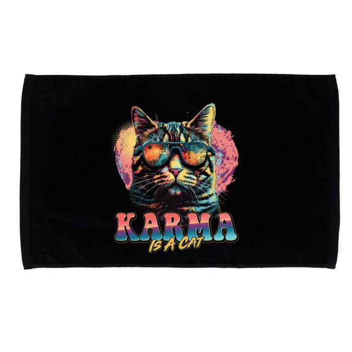 Retro Karma Is A Cat Microfiber Hand Towel