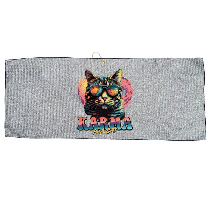 Retro Karma Is A Cat Large Microfiber Waffle Golf Towel