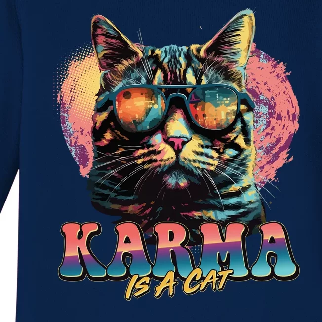 Retro Karma Is A Cat Baby Long Sleeve Bodysuit