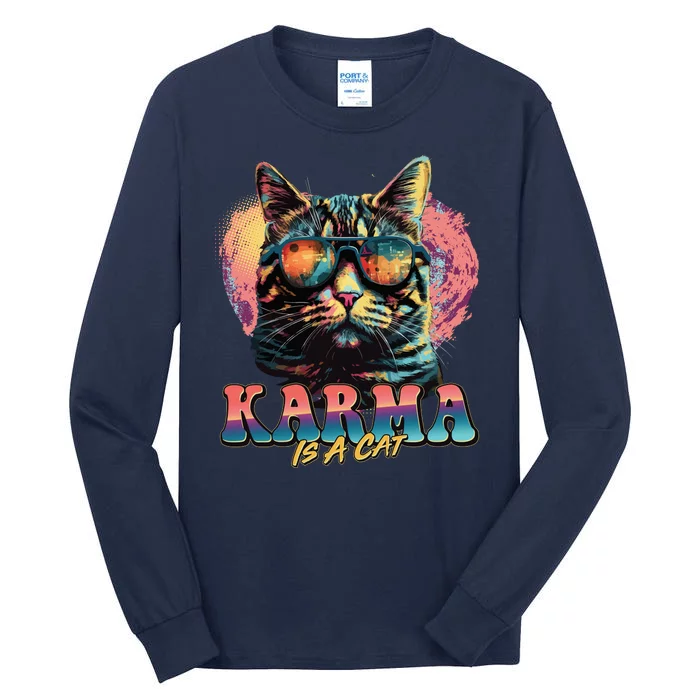 Retro Karma Is A Cat Tall Long Sleeve T-Shirt