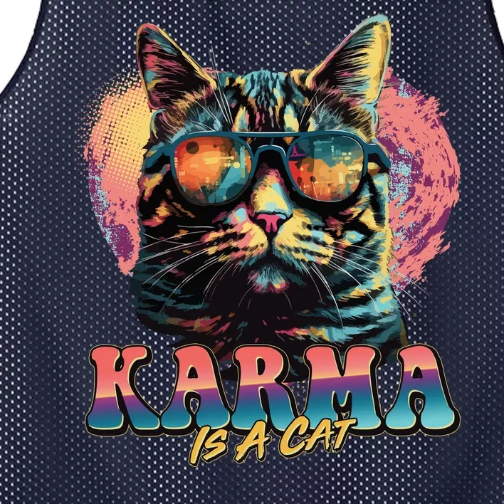 Retro Karma Is A Cat Mesh Reversible Basketball Jersey Tank