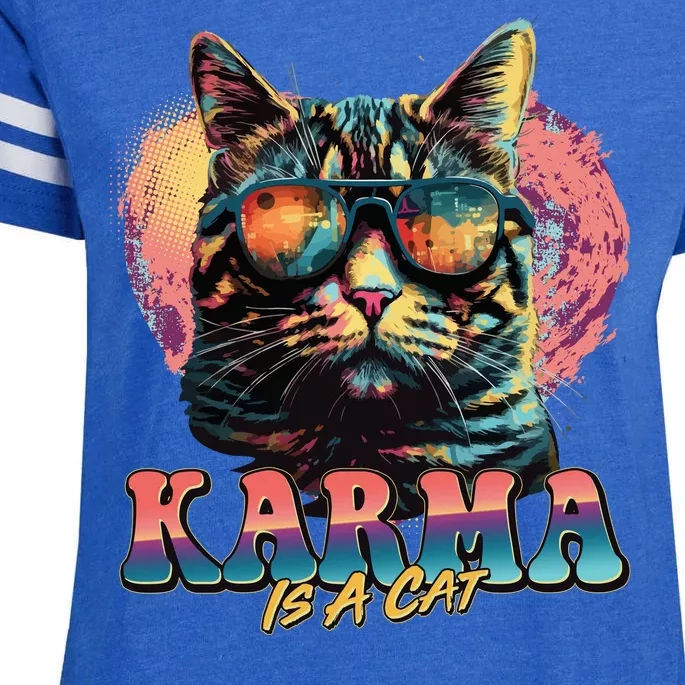 Retro Karma Is A Cat Enza Ladies Jersey Football T-Shirt