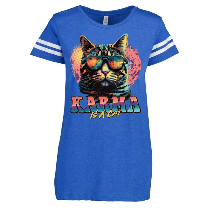 Retro Karma Is A Cat Enza Ladies Jersey Football T-Shirt