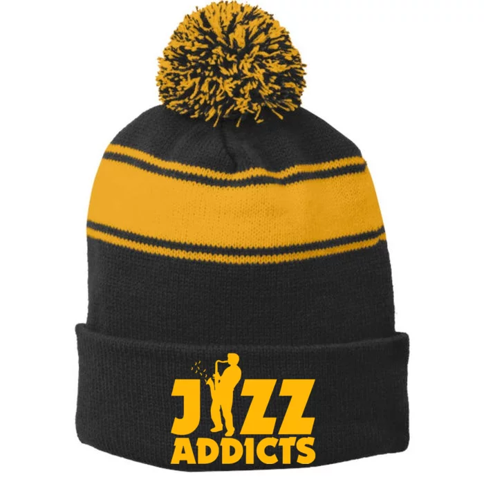 Robert Komaniecki Jazz Addicts With Saxophone Stripe Pom Pom Beanie