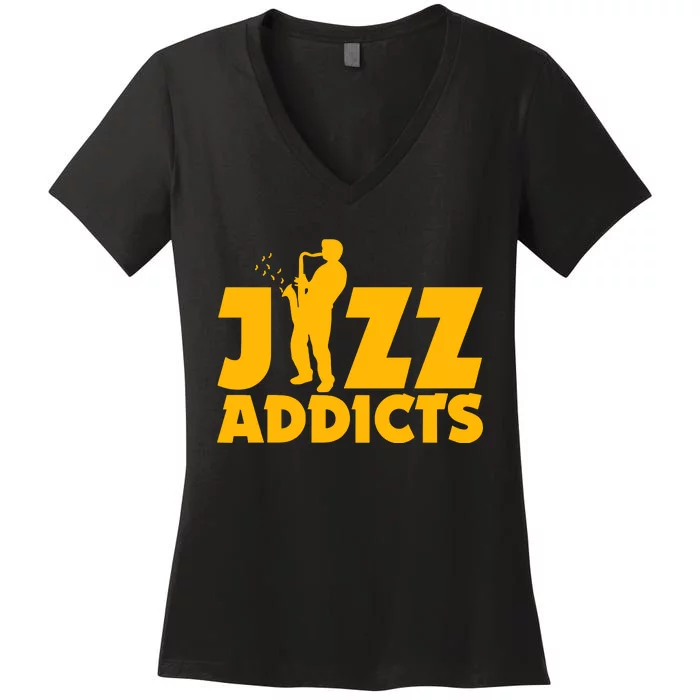 Robert Komaniecki Jazz Addicts With Saxophone Women's V-Neck T-Shirt