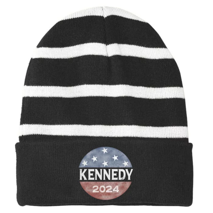 Robert Kennedy Jr 2024 President Vintage Button USA Flag Striped Beanie with Solid Band