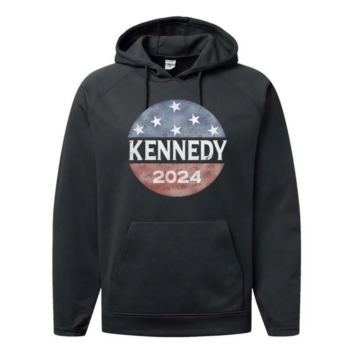 Robert Kennedy Jr 2024 President Vintage Button Usa Flag Performance Fleece Hoodie