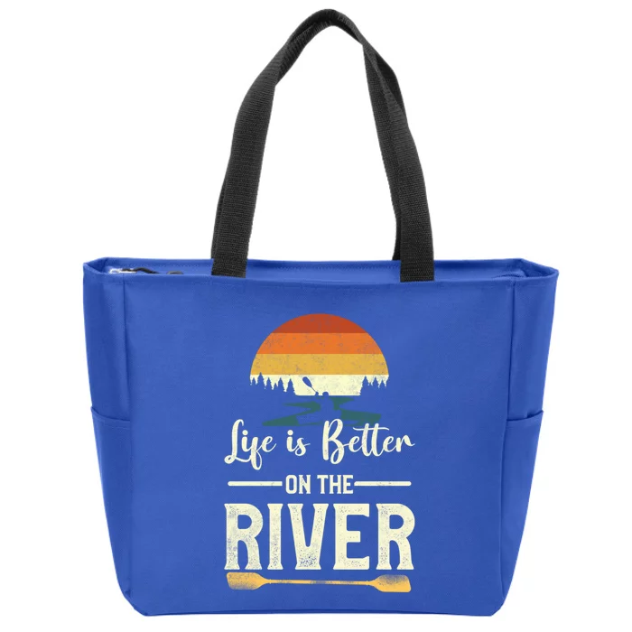 Retro Kayaking Life Is Better On The River Gift Zip Tote Bag