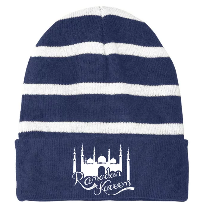 Ramadan Kareem Muslim Fasting With Mosque Art Striped Beanie with Solid Band