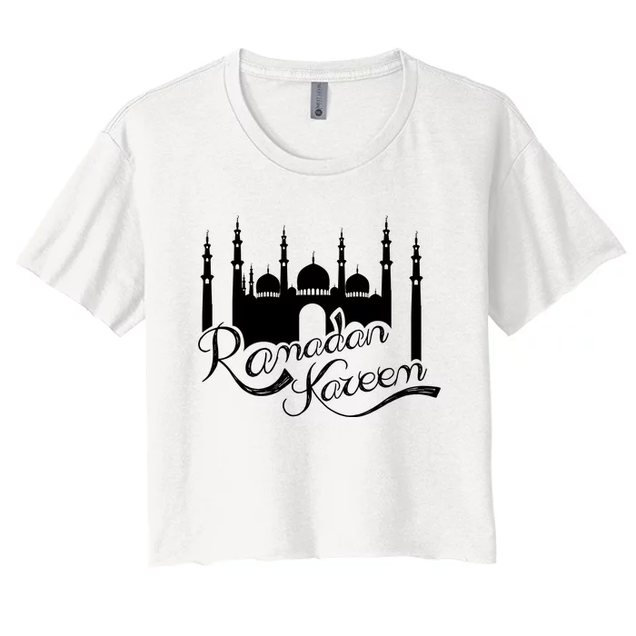 Ramadan Kareem Muslim Fasting With Mosque Art Women's Crop Top Tee