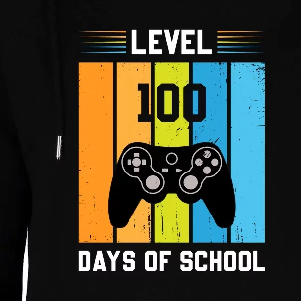 Retro Level 100 Days Of School Gamer Video Games Womens Funnel Neck Pullover Hood