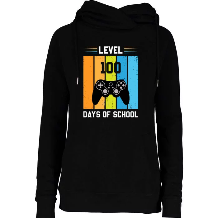 Retro Level 100 Days Of School Gamer Video Games Womens Funnel Neck Pullover Hood