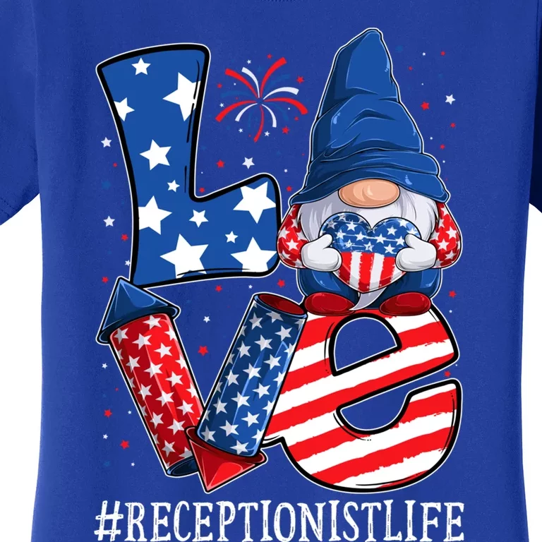 Receptionist Love 4th Of July Gnome Usa Patriotic Gift Women's T-Shirt