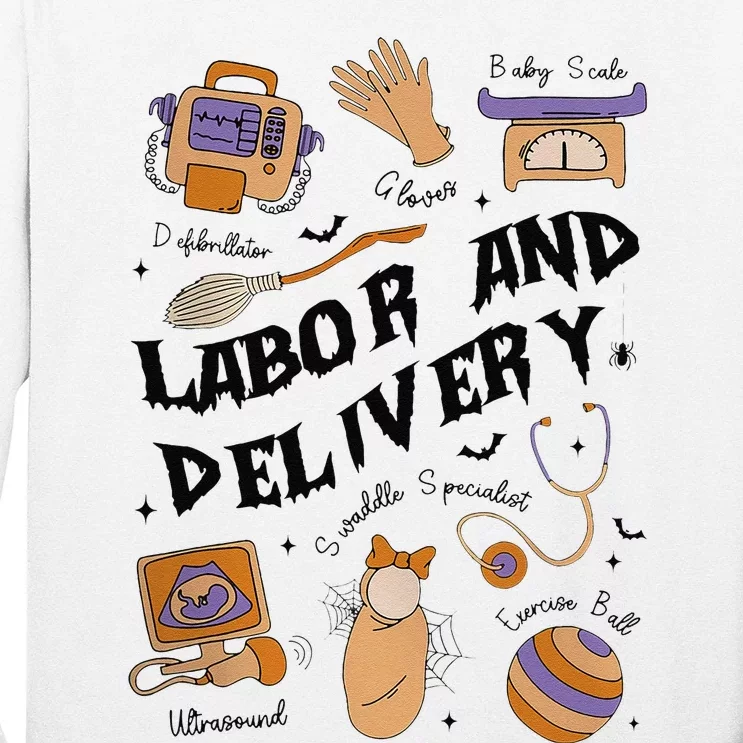 Retro Labor And Delivery Nurse Halloween Spooky Season Long Sleeve Shirt