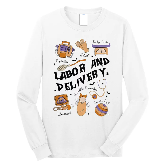 Retro Labor And Delivery Nurse Halloween Spooky Season Long Sleeve Shirt