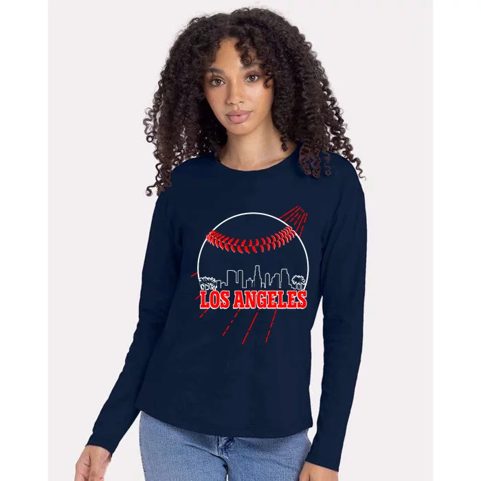 Retro Los Angeles Skyline Baseball Womens Cotton Relaxed Long Sleeve T-Shirt