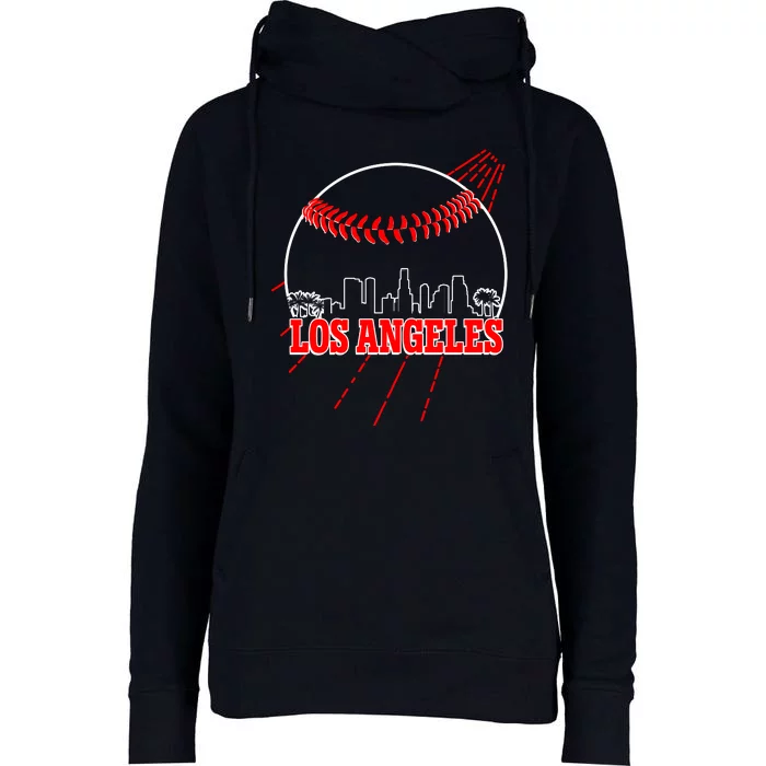 Retro Los Angeles Skyline Baseball Womens Funnel Neck Pullover Hood