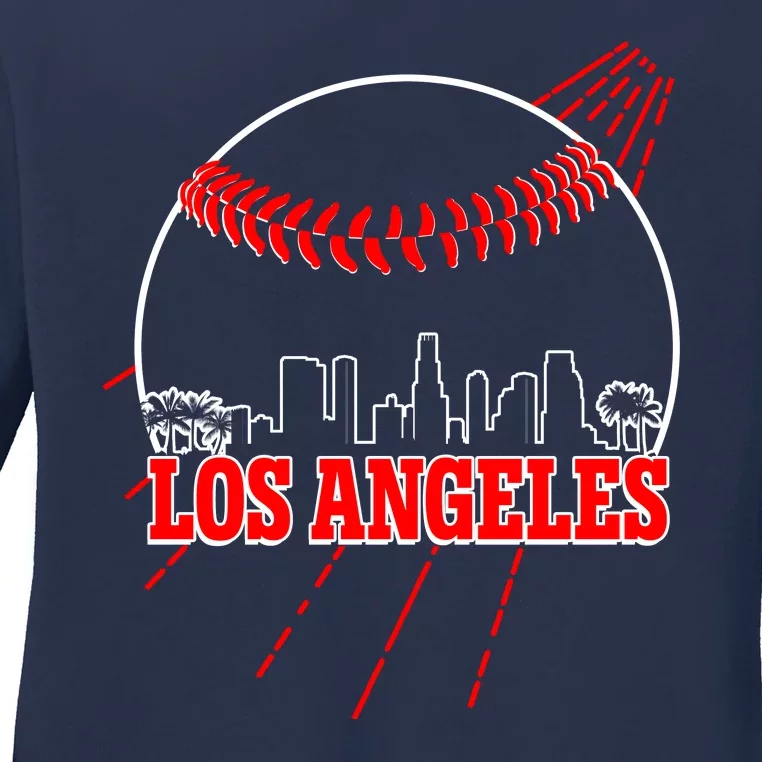 Retro Los Angeles Skyline Baseball Ladies Long Sleeve Shirt