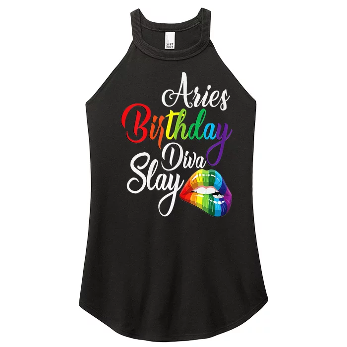 Rainbow Lip Aries March April Zodiac Birthday Diva Slay Women’s Perfect Tri Rocker Tank