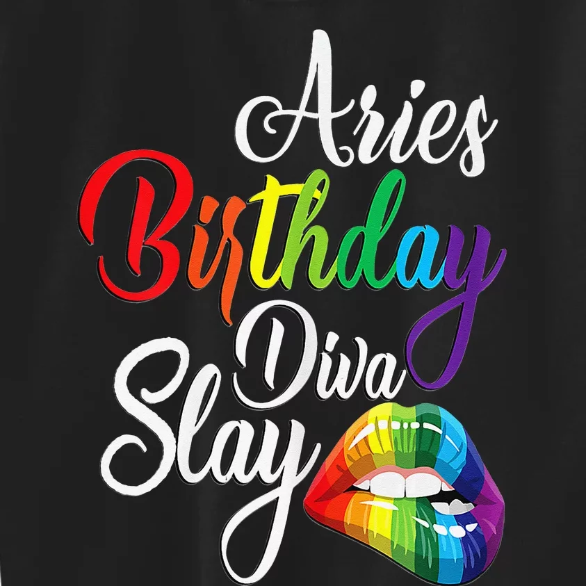 Rainbow Lip Aries March April Zodiac Birthday Diva Slay Kids Sweatshirt