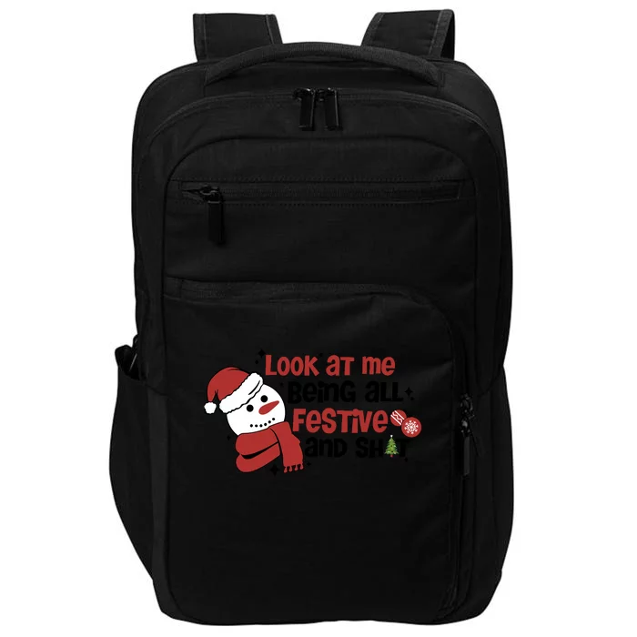 Retro Look At Me Being All Festive Funny Snowman Christmas Impact Tech Backpack