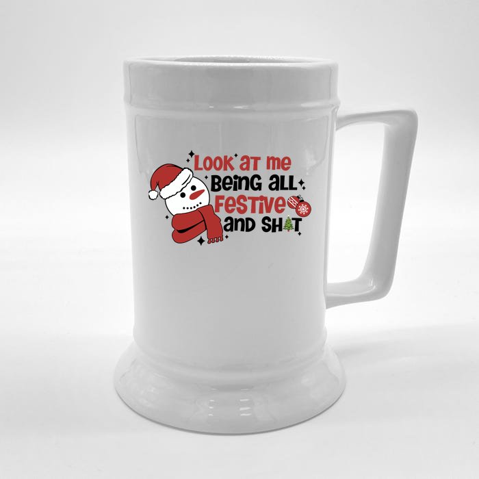 Retro Look At Me Being All Festive Funny Snowman Christmas Front & Back Beer Stein