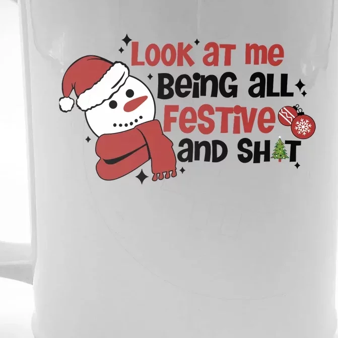 Retro Look At Me Being All Festive Funny Snowman Christmas Front & Back Beer Stein