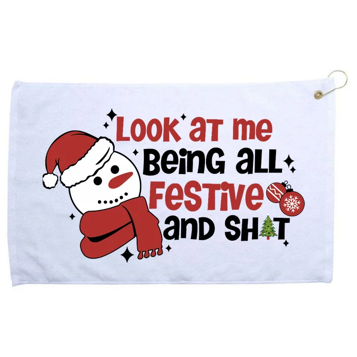 Retro Look At Me Being All Festive Funny Snowman Christmas Grommeted Golf Towel