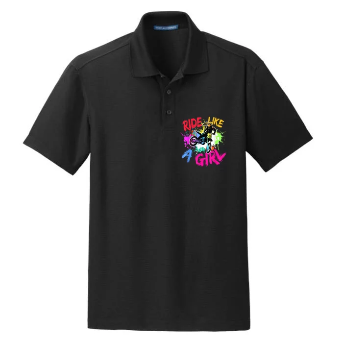 Ride Like A Girl Motocross Lovers Dirt Bike Biker Girl Gift Dry Zone Grid Performance Polo