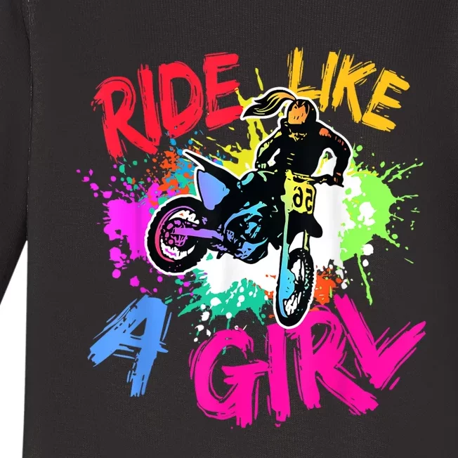 Ride Like A Girl Motocross Lovers Dirt Bike Biker Girl Gift Baby Long Sleeve Bodysuit