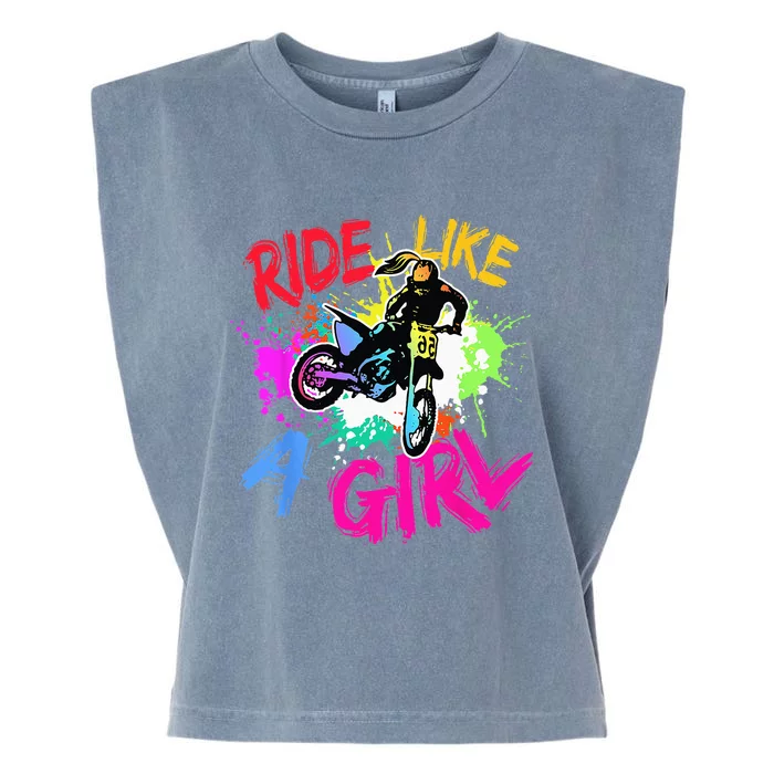 Ride Like A Girl Motocross Lovers Dirt Bike Biker Girl Gift Garment-Dyed Women's Muscle Tee