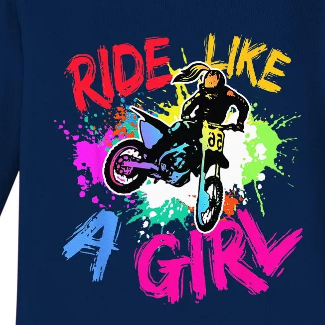 Ride Like A Girl Motocross Lovers Dirt Bike Biker Girl Gift Baby Long Sleeve Bodysuit