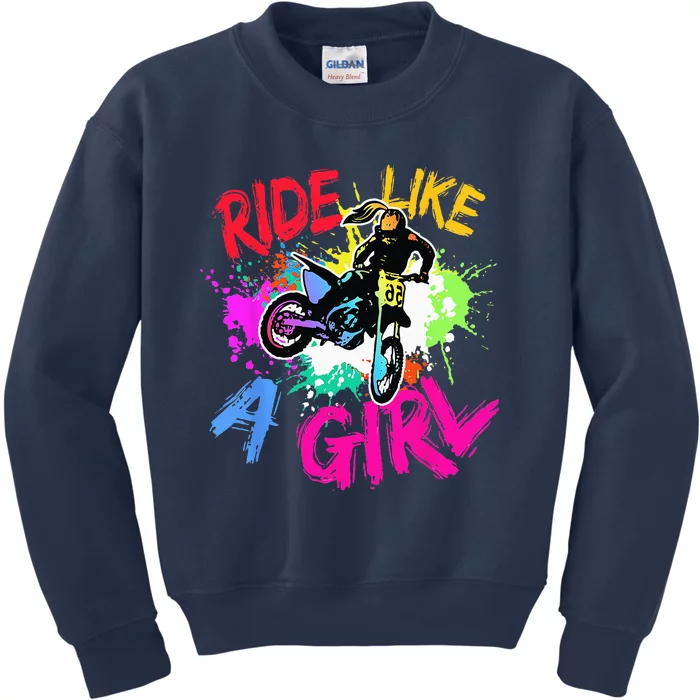 Ride Like A Girl Motocross Lovers Dirt Bike Biker Girl Gift Kids Sweatshirt