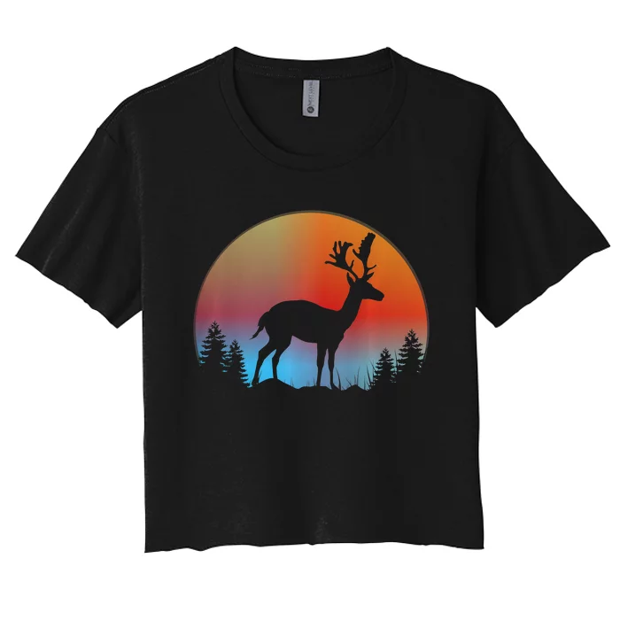 Reindeer Lover Animal Gift Idea Trending Women's Crop Top Tee