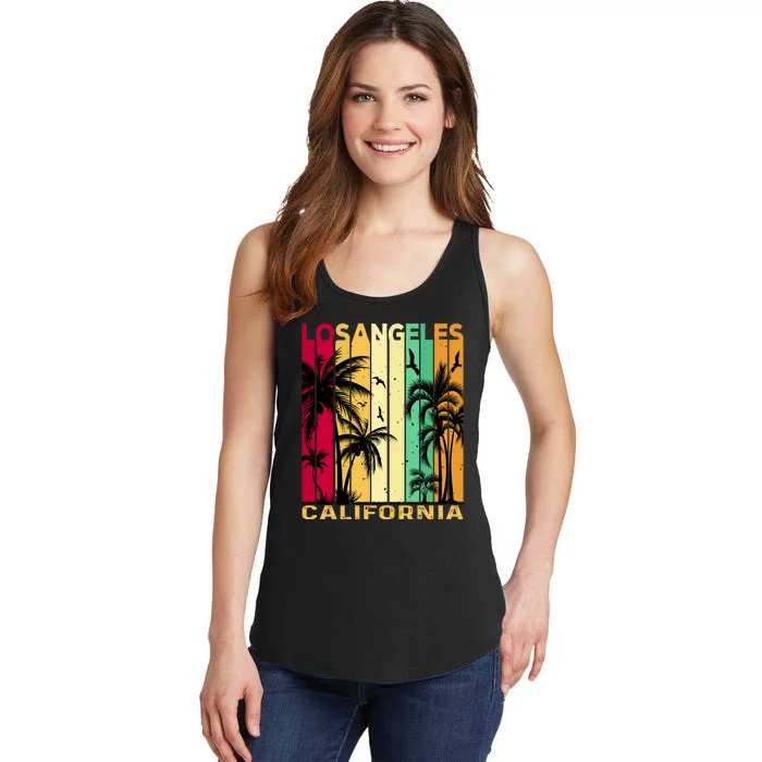 Retro Los Angeles California Palm Tree Stripes Ladies Essential Tank