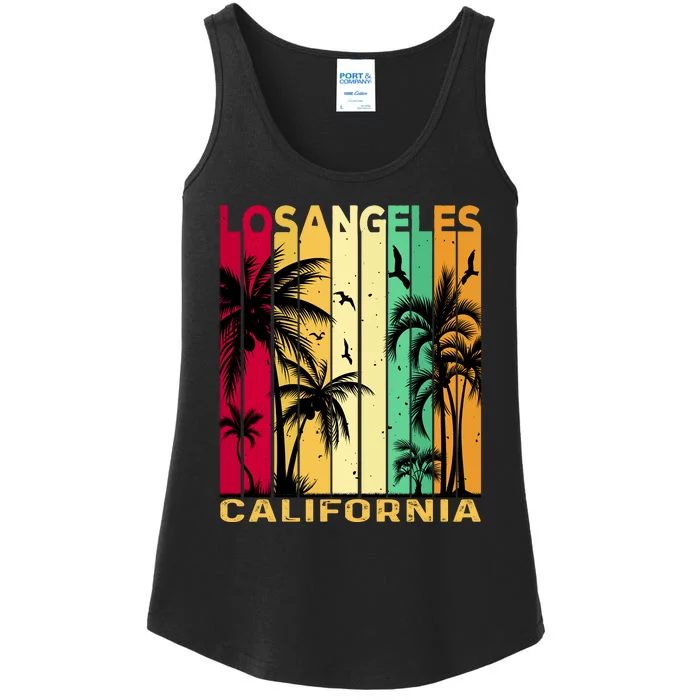 Retro Los Angeles California Palm Tree Stripes Ladies Essential Tank