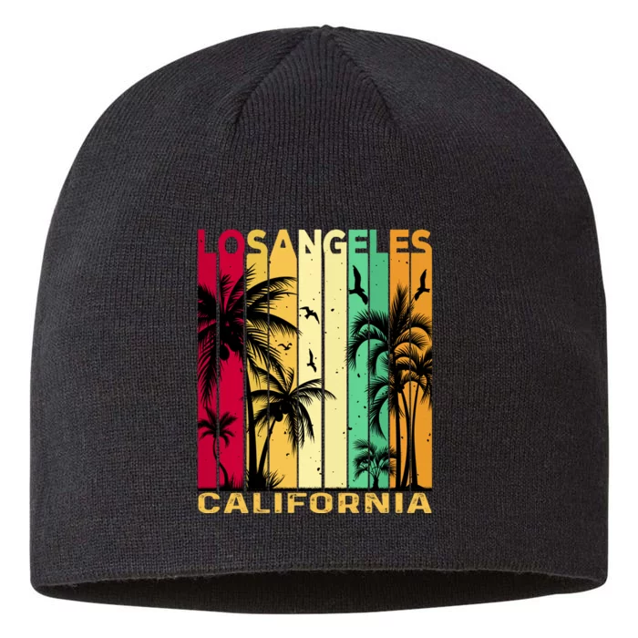 Retro Los Angeles California Palm Tree Stripes 8 1/2in Sustainable Knit Beanie