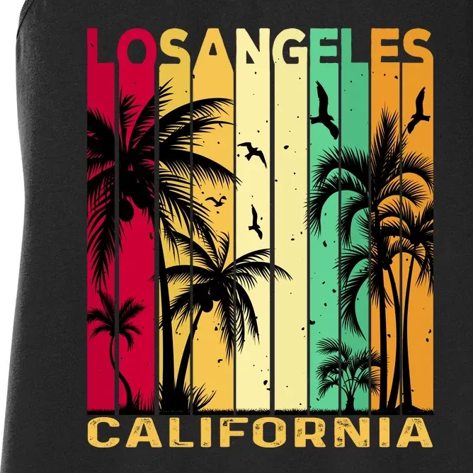 Retro Los Angeles California Palm Tree Stripes Women's Racerback Tank