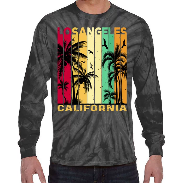 Retro Los Angeles California Palm Tree Stripes Tie-Dye Long Sleeve Shirt