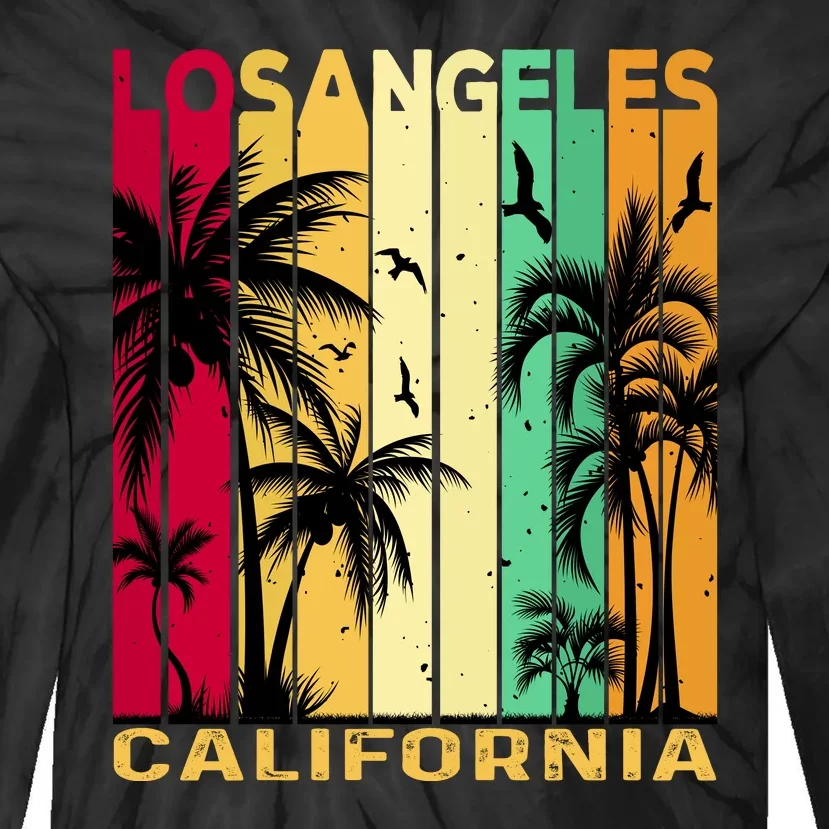 Retro Los Angeles California Palm Tree Stripes Tie-Dye Long Sleeve Shirt