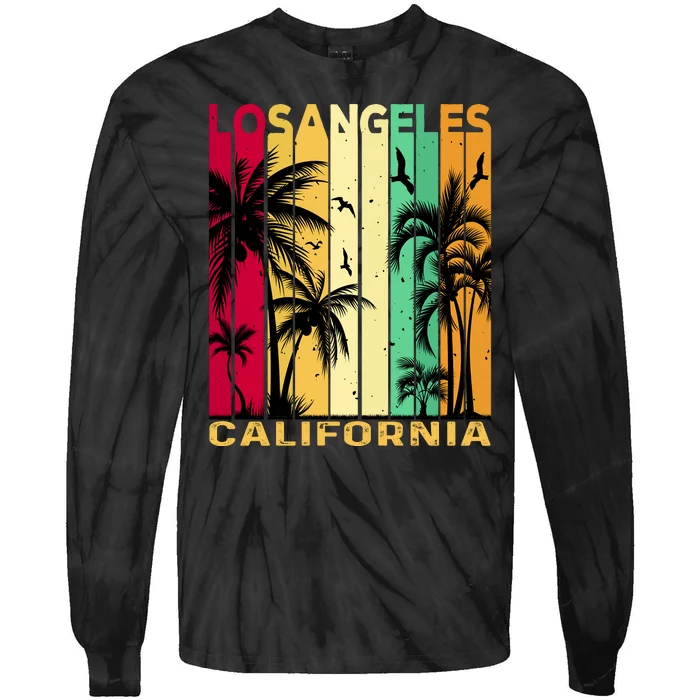 Retro Los Angeles California Palm Tree Stripes Tie-Dye Long Sleeve Shirt