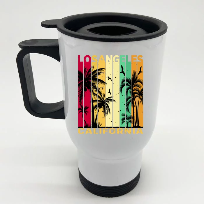 Retro Los Angeles California Palm Tree Stripes Front & Back Stainless Steel Travel Mug